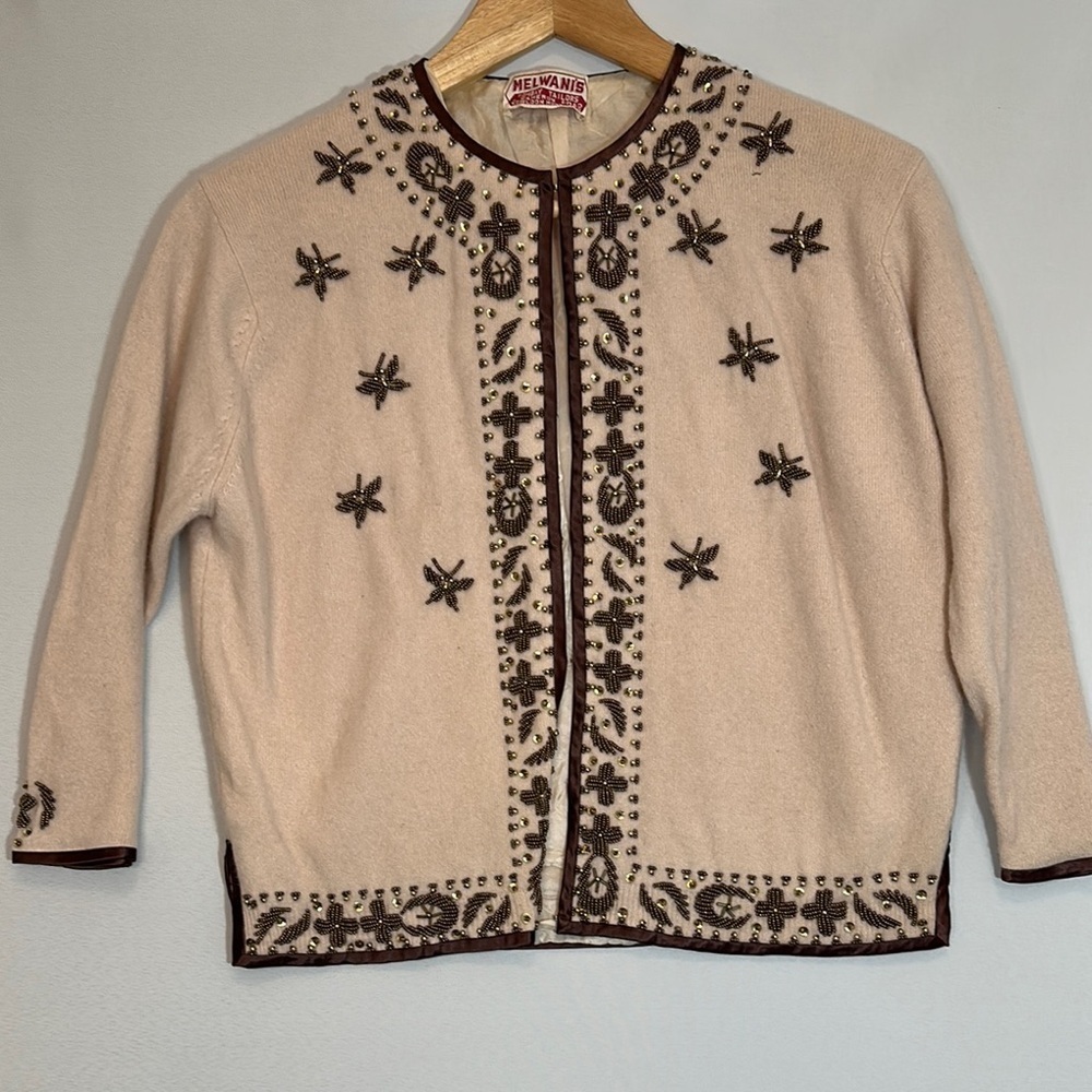 Melwani’s Vintage 1960’s Womens Size M Cashmere Sweater Cardigan Beads Sequins